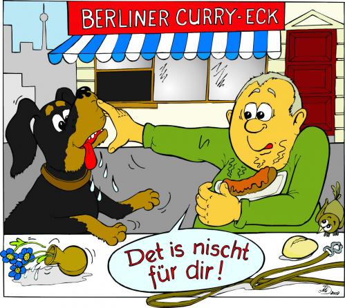 Cartoon: Herrchen setzt sich durch (medium) by MiS09 tagged currywurst,essen,nahrung,wurst,berlin,kultur,ernährung,fast,food,geschmack,imbiss