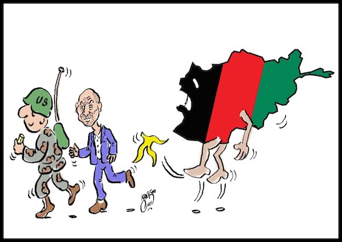 Cartoon: exit afghanistan (medium) by Hossein Kazem tagged exit,afghanistan