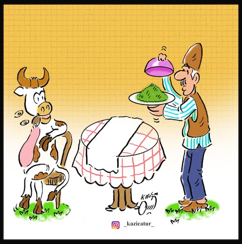 Cartoon: food for cow (medium) by Hossein Kazem tagged food,for,cow