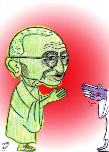 Cartoon: mahatma gandhi (medium) by Hossein Kazem tagged mahatma,gandhi