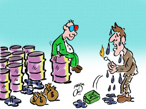 Cartoon: oil trade (medium) by Hossein Kazem tagged oil,trade