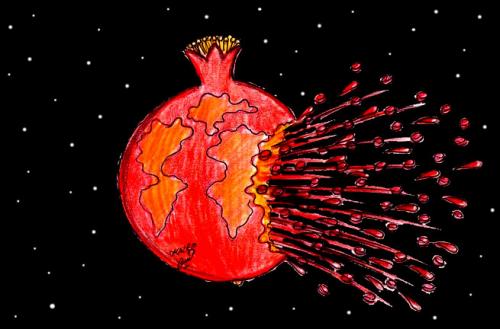 Cartoon: pomegranate in war (medium) by Hossein Kazem tagged pomegranate,in,war