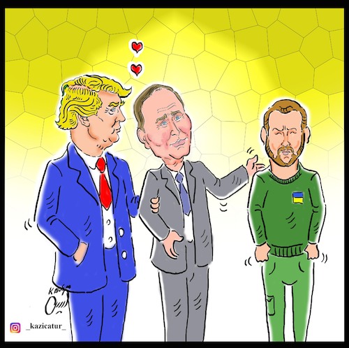 Cartoon: trump and putin v zelensky (medium) by Hossein Kazem tagged trump,and,putin,zelensky