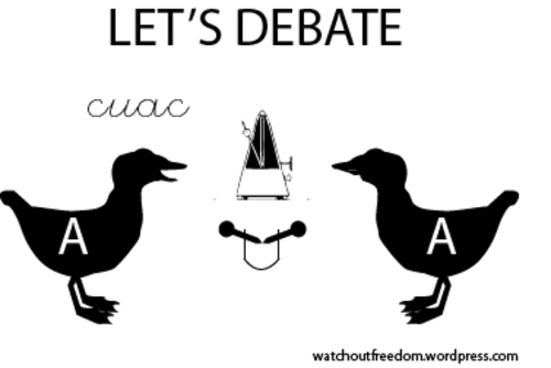 Cartoon: debate (medium) by parentheses tagged ducks,debate,politic,fake,same,symmetry