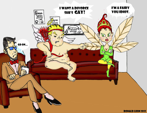 Cartoon: Modern Romance  What is love? (medium) by DaD O Matic tagged romance,relatioships,cupid,fairy,divorce,therapy