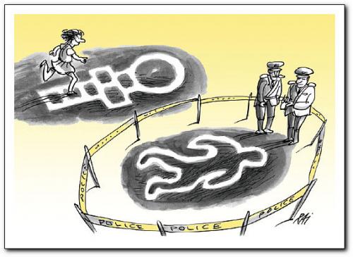 Cartoon: games (medium) by penapai tagged police,polizei,himmel und hölle,umriss,kreide,mord,spiel,spass,kinderspiel,aufdecken,fall,täter,verbrechen,kriminalität