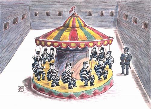 Cartoon: jail (medium) by penapai tagged prison,gefängnis,knast,gefangene,kriminalität,aufseher,kettenkarussell,hof,runde,freizeit,karussell,rummel,fahren,spielen,luxus