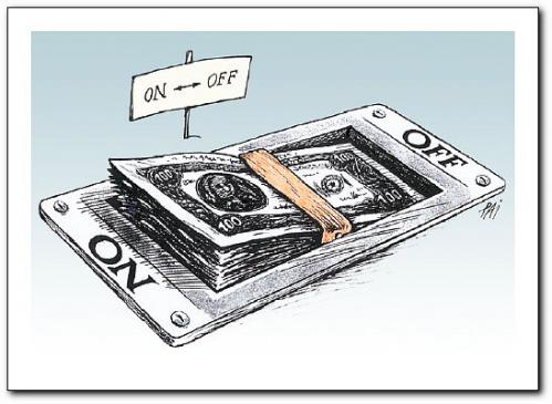 Cartoon: money (medium) by penapai tagged on,off,an,aus,geld,geldfluss,reichtum,armut,schalter,knopf,wunsch,traum,freiheit,geldquelle