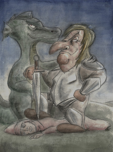 Cartoon: Der Tapfere Sygmund 2 (medium) by philipolippi tagged sage,mittelalter,jungfrau,ritter,drache