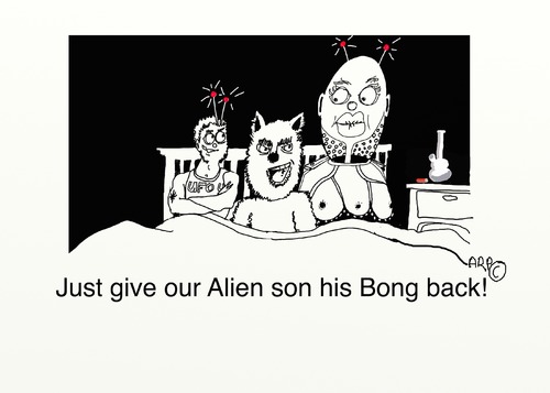 Cartoon: Alien and Sasquatch Family (medium) by tonyp tagged arp,alien,sasquatch,and,family,bed
