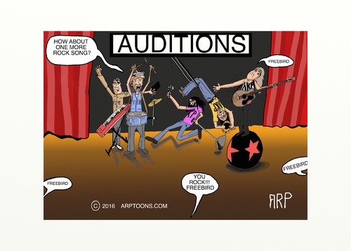 Cartoon: AUDITIONS (medium) by tonyp tagged auditions,band,music,freebird