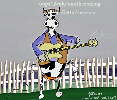 Cartoon: cow and his guitar (medium) by tonyp tagged arp,cow,music,song,cows,blue,brain,bulb,tonyp,toys,american,toy,cook,cooking,food