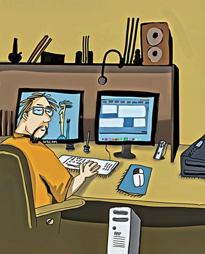 Cartoon: My Desk and me drawing (medium) by tonyp tagged arp,tonyp,arptoons,wacom,draw,drawing,artist,tall,dog