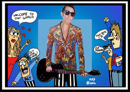 Cartoon: Regan Lane Music Man (medium) by tonyp tagged world,guitar,music,cartoon,man,arp
