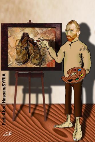 Cartoon: Van Gogh (medium) by Fadi tagged painter,painting,oil,canvas,van,gogh,artist,poverty,shoes
