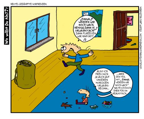 Cartoon: Am Abend vor der Urlaubsreise (medium) by The Ripple Brook tagged baby,durchschlafen,urlaub,freude,tanz,wach