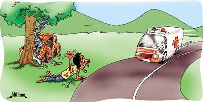 Cartoon: Getting ride (medium) by William Medeiros tagged health,accident,car,tree,ride,blood,medical
