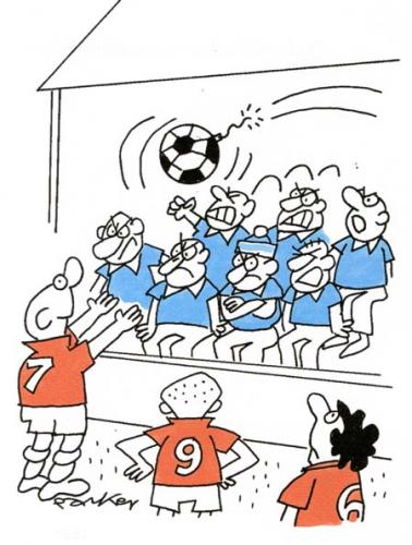 Cartoon: Bomb thrower in football crowd. (medium) by daveparker tagged bomb,footballers,