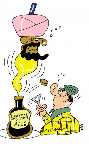 Cartoon: Eye opener! (medium) by daveparker tagged genie,bottle,opener,surprise