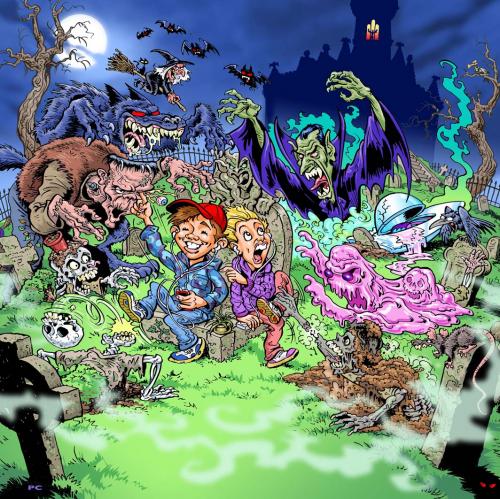 Cartoon: Horror Music (medium) by Paul Cemmick tagged horror,dracula,frankenstein,werewolf,alien,music,kids,vampire,graveyard