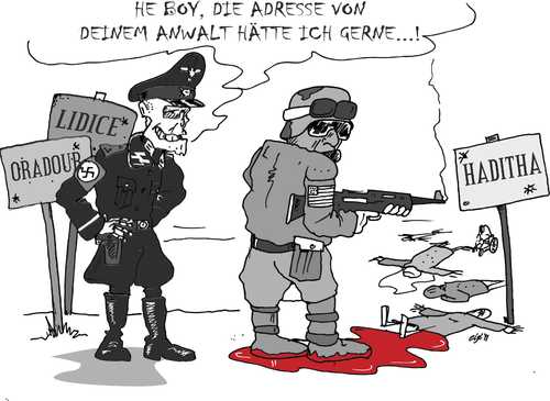 Cartoon: Das Haditha Massaker (medium) by eisi tagged freispruch,mörder,kriegsverbrecher,haditha,wutrich,soldaten