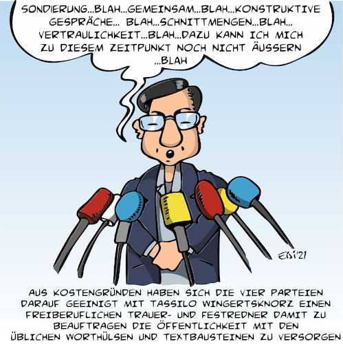 Cartoon: Gemeinsamer Pressesprecher (medium) by eisi tagged sondierung,koalition,parteien,grüne,cdu,spd,fdp