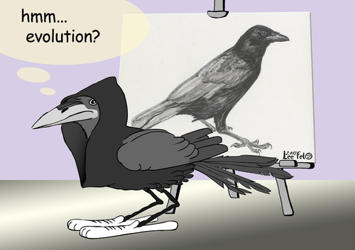 Cartoon: new generation (medium) by LeeFelo tagged generation,new,contemplation,evolution,museum,raven,crow,hooded,hoodedcrow