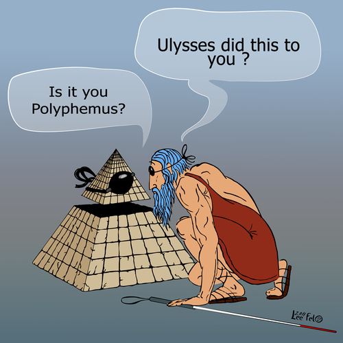 Cartoon: Ulysses was here (medium) by LeeFelo tagged eye,seeing,cane,blind,polyphemus,ulysses
