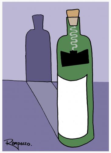 Cartoon: A Bottle (medium) by Marcelo Rampazzo tagged bottle,wein,flasche,alkohol,korken,verkehrt,falsch,zwecklos,anders,zweck,nutzlos