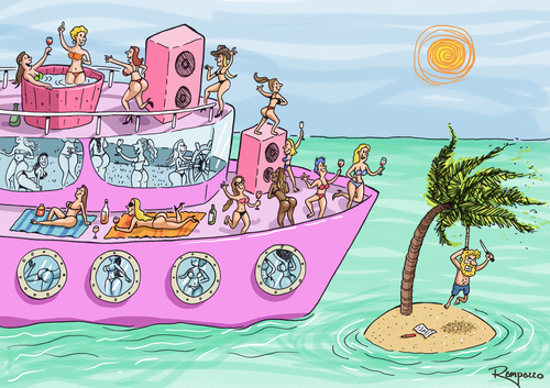 Cartoon: Bad idea (medium) by Marcelo Rampazzo tagged sea,women,man,solitary,boot,schiff,kreuzfahrt,insel,rettung