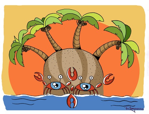 Cartoon: Beach Dream (medium) by Marcelo Rampazzo tagged dream,beach,illustration,insel,strand,krebs,urlaub,ferien,sonne,palmen,meer