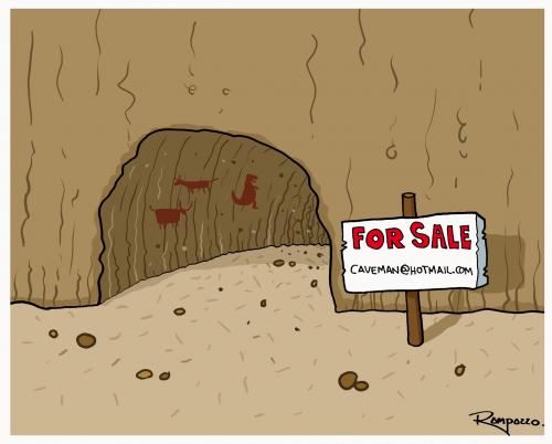 Cartoon: For Sale (medium) by Marcelo Rampazzo tagged caveman,höhle,höhlenmensch,steinzeit,caveman,verkauf,handel,wohnen,wohnung,zeit,evolution,fortschritt,entwicklung