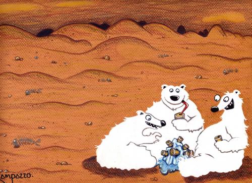 Cartoon: Global warming (medium) by Marcelo Rampazzo tagged at,least,the,latter,will,be,iced,,eisbären,bär,tiere,erderwärmung,pol,hitze,wärme,wüste,eis,kälte,umwelt,klima,drinks,trinken