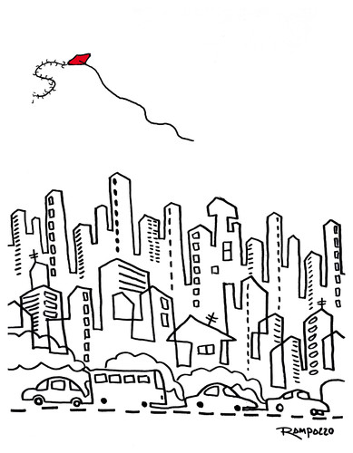 Cartoon: Kite (medium) by Marcelo Rampazzo tagged kite,illustration,stadt,city,großstadt,drache,fliegen