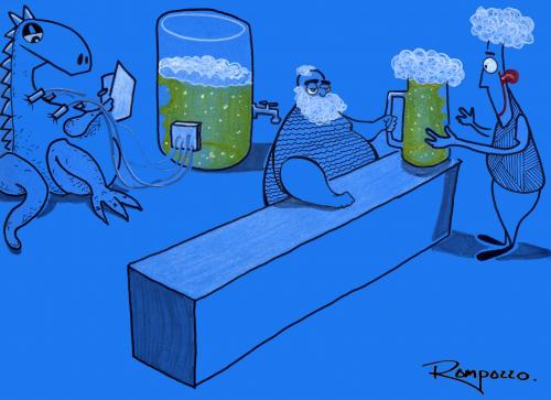 Cartoon: Little beer (medium) by Marcelo Rampazzo tagged litlle,beer,,bier,alkohol,trinken,nahrung,lebensmittel,gastronomie,gast,kunde,groß,glas,humpen,dinosaurier,saurier,produktion,brauerei,brauen,bizarr