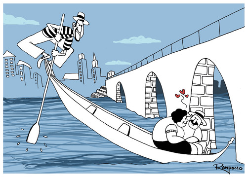 Cartoon: Love in Veneza (medium) by Marcelo Rampazzo tagged veneza,liebe,liebespaar,paar,partnerschaft,verliebt,gesicht,übergewicht,schwer,gondel,venedig