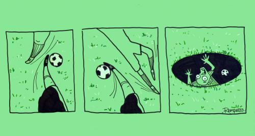 Cartoon: Soccer (medium) by Marcelo Rampazzo tagged hole,,fussball,fußball,sport,sportler,fußballspiel,fußballfeld,loch,graben,ball,fummeln,füße,beine,sturz,stürzen