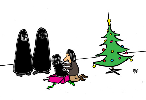 Cartoon: burqa Christmas (medium) by Florian France tagged weihnachtsbaum,bescherung,heiligabend,weihnachten,christmas,xmas,burka,burqa