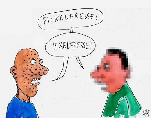 Cartoon: Pixelfresse (medium) by Florian France tagged gesicht,fresse,pixel,pickel,pubertät,aussehen,glatte,haut,schönheit,schönheitswahn