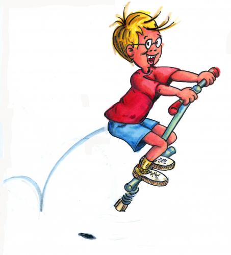 Cartoon: pogostick jumper (medium) by neudecker tagged kids,boy,children,layout,mixed,media,sketch,pogostick,jumper