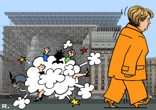 Cartoon: Abschied im Schatten des Streits (medium) by RachelGold tagged eu,gipfel,brüssel,rat,diskussion,streit,abschied