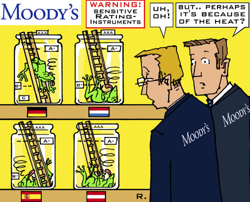 Cartoon: Amok-Rating (medium) by RachelGold tagged moodys,rating,agency,downgrading,eu,economy,stock