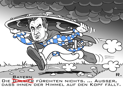 Cartoon: Bayern (medium) by RachelGold tagged bayern,wahlen,söder,asterix,gallier,himmel,auf,den,kopf