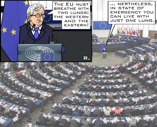 Cartoon: EU Lungs (medium) by RachelGold tagged eu,strassbourgh,parliament,speech,western,eastern,lung