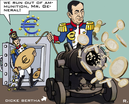 Cartoon: Euro - Artillery (medium) by RachelGold tagged draghi,mario,bank,central,european,artillery,bertha,dicke,euro