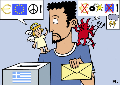 Cartoon: Greek Election Dilemma (medium) by RachelGold tagged greek,election,european,union,exit