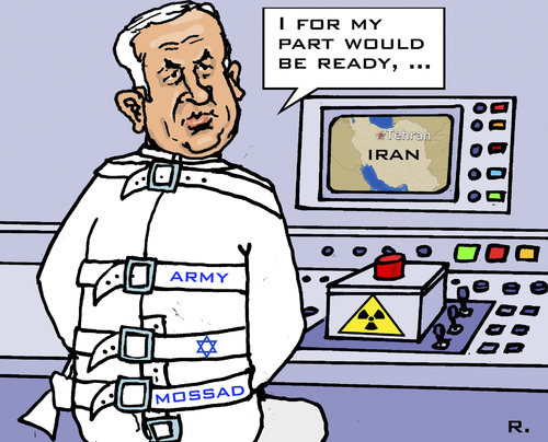 Cartoon: Iran War (medium) by RachelGold tagged israel,iran,nuclear,war,mossad,netanyahu