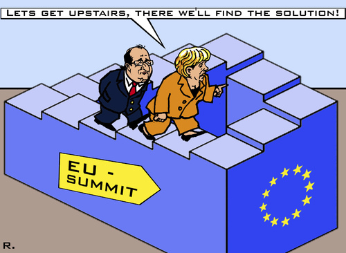 Cartoon: Never ending Story (medium) by RachelGold tagged eu,euro,crisis,summit,brussels,germany,merkel,hollande,penrosestairs