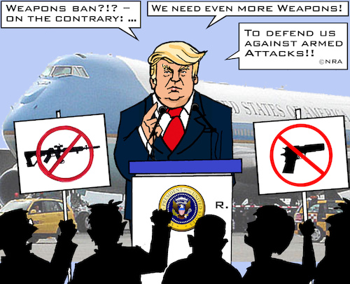 Cartoon: NRA-Logic? (medium) by RachelGold tagged shooting,el,paso,dayton,trump,visit,nra,weapons