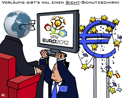 Cartoon: Sicht-Schutzschirm (medium) by RachelGold tagged eu,krise,euro,fußball,schutzschirm